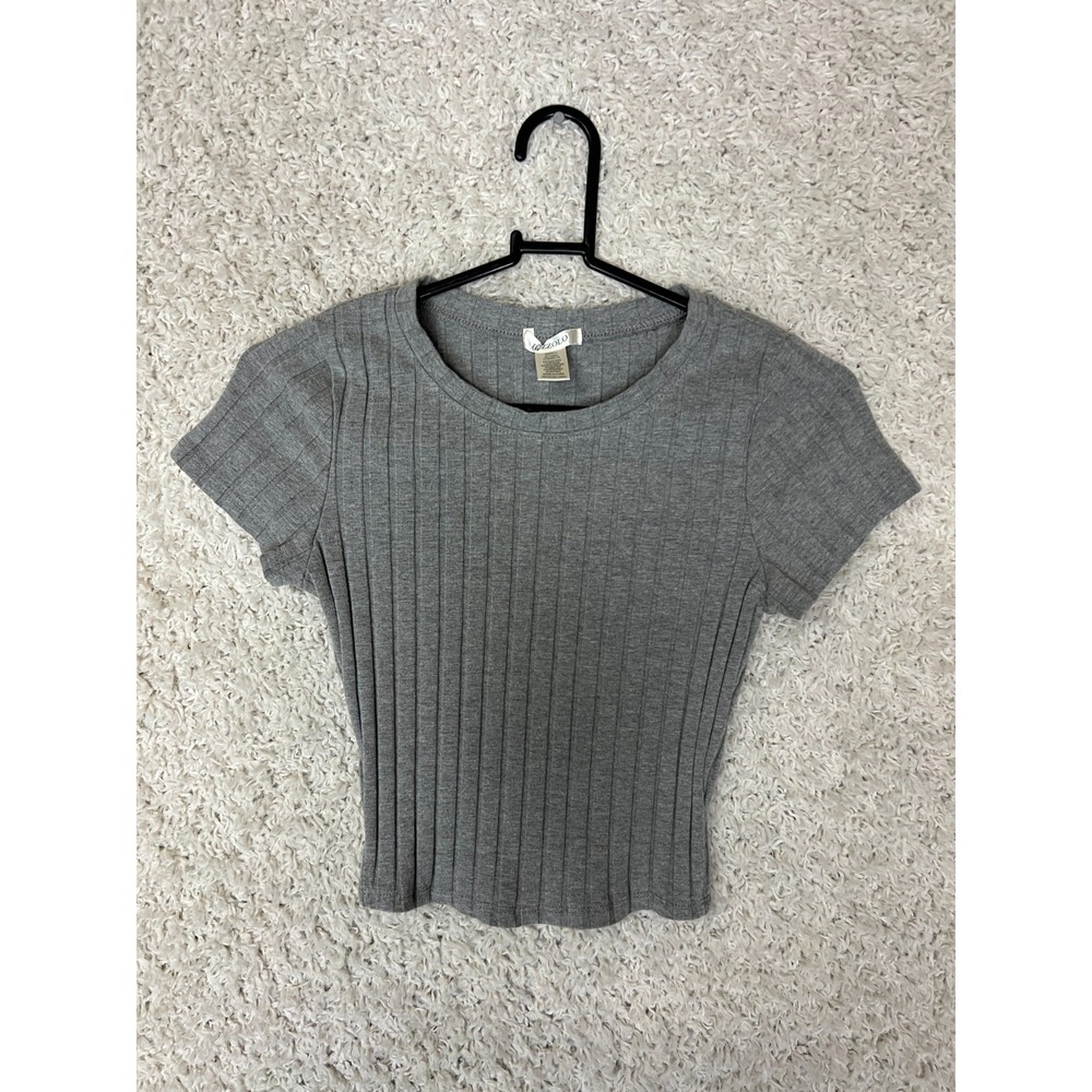 Bozzolo Cropped Ribbed Top Shirt Womens Small Gray Fitted Short Sleeve